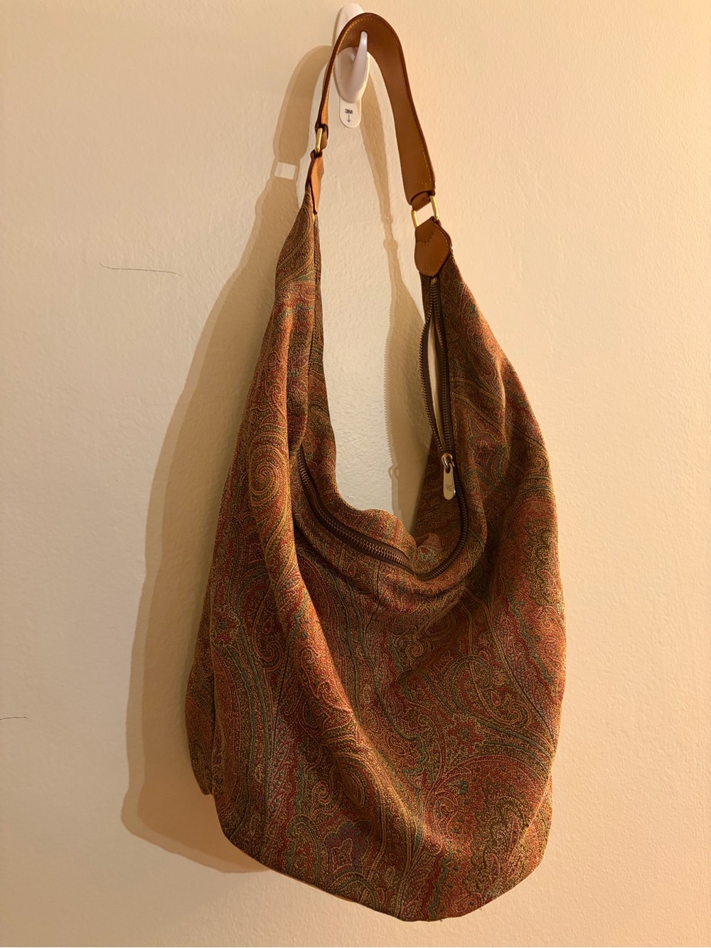 Vintage ETRO Milano Paisley Slouchy Hobo Bag - Brown/Multicolor Luxury Canvas